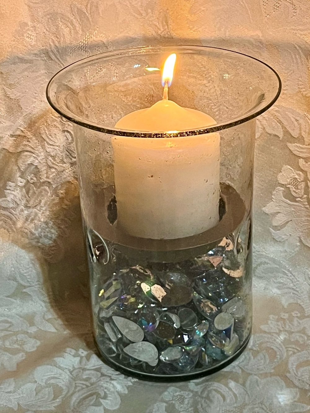 Mexican Hand Blown Seeded Glass Hurricane Candle Holder Vintage Tin 8x6" Artist